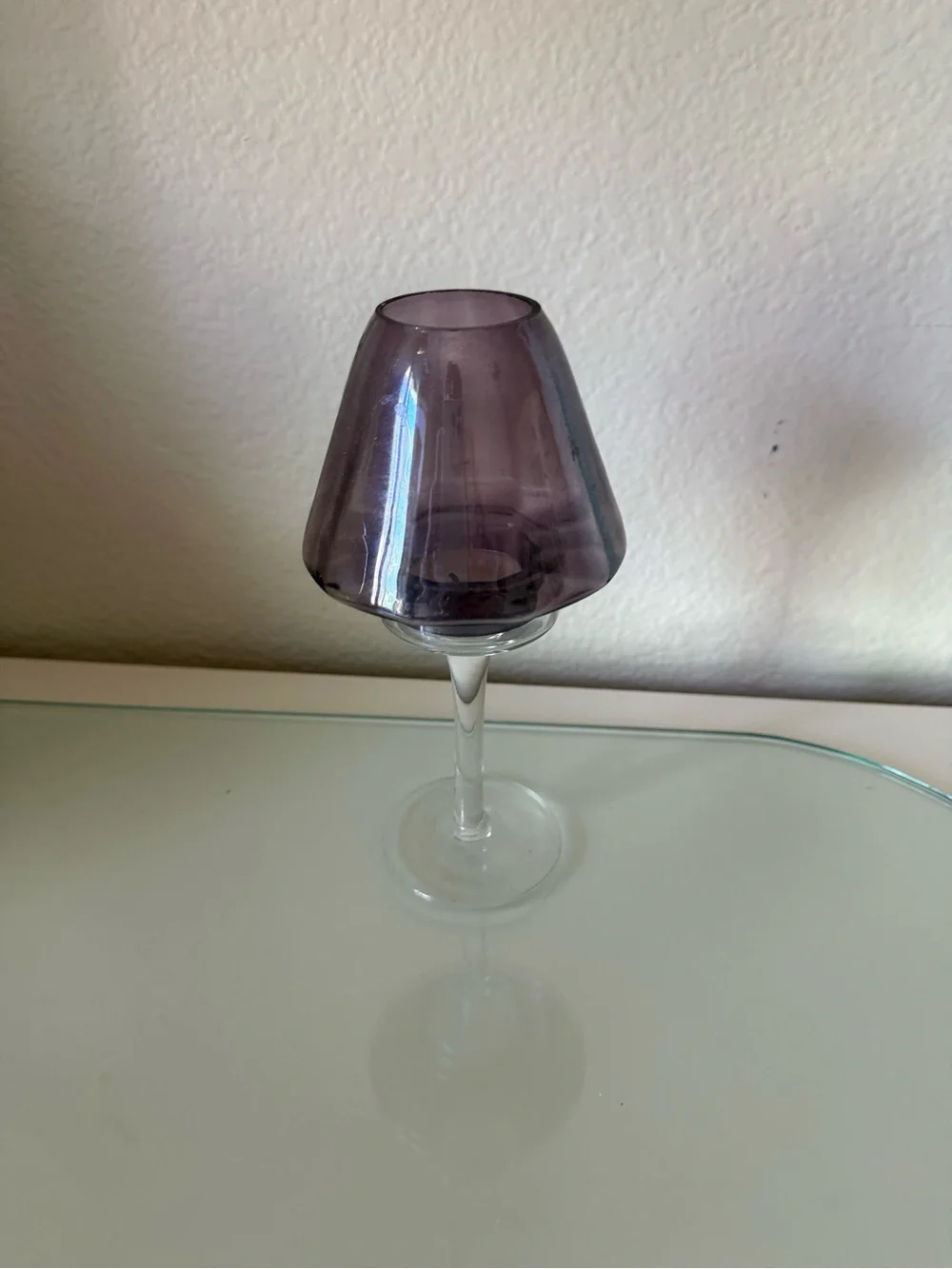 Source Unknown Purple Glass Votive on Clear Stem& Base